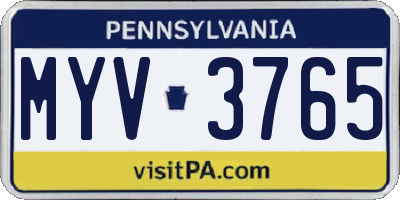 PA license plate MYV3765