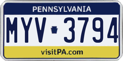 PA license plate MYV3794
