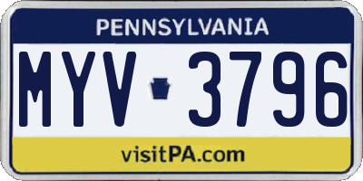 PA license plate MYV3796