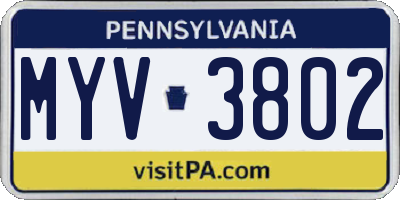 PA license plate MYV3802