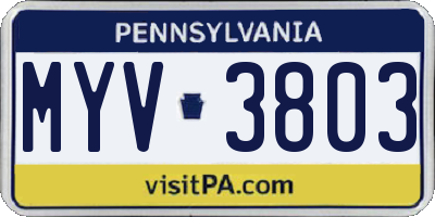 PA license plate MYV3803