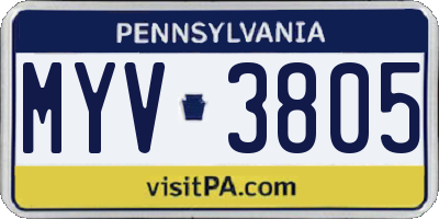 PA license plate MYV3805