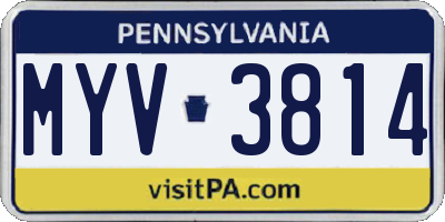 PA license plate MYV3814