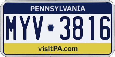 PA license plate MYV3816