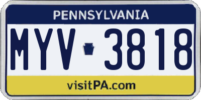 PA license plate MYV3818