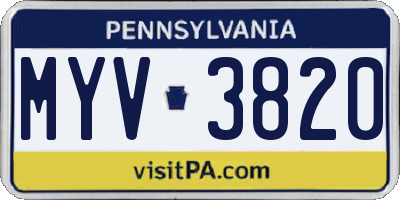 PA license plate MYV3820