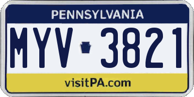 PA license plate MYV3821