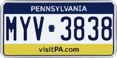 PA license plate MYV3838