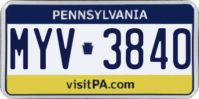 PA license plate MYV3840