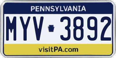 PA license plate MYV3892