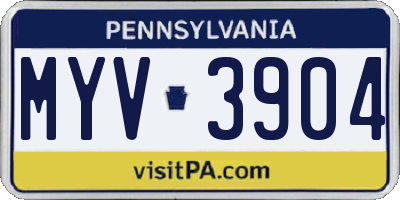 PA license plate MYV3904