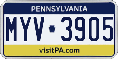 PA license plate MYV3905