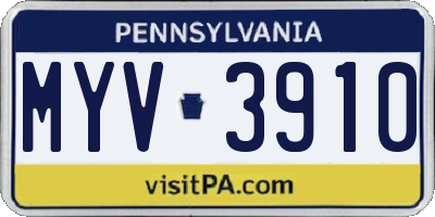 PA license plate MYV3910