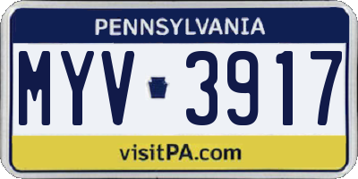 PA license plate MYV3917