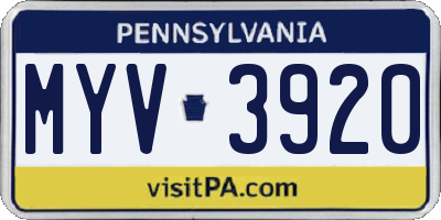 PA license plate MYV3920
