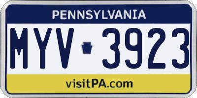 PA license plate MYV3923