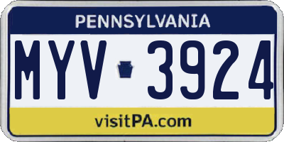 PA license plate MYV3924
