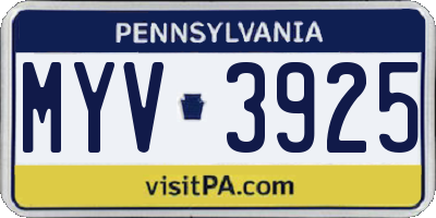 PA license plate MYV3925