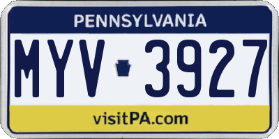 PA license plate MYV3927