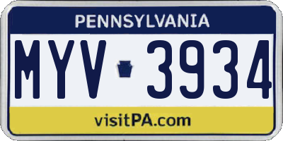 PA license plate MYV3934