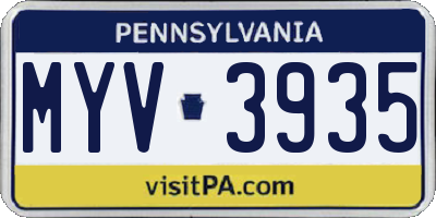 PA license plate MYV3935