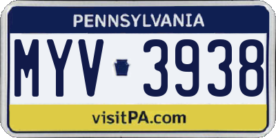 PA license plate MYV3938