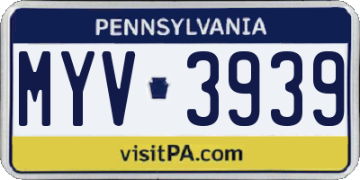 PA license plate MYV3939