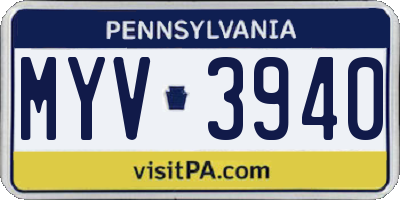 PA license plate MYV3940