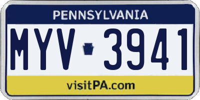 PA license plate MYV3941