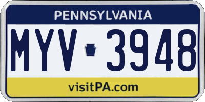 PA license plate MYV3948