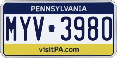 PA license plate MYV3980