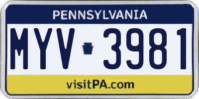 PA license plate MYV3981