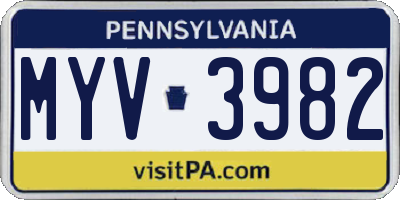 PA license plate MYV3982