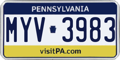 PA license plate MYV3983