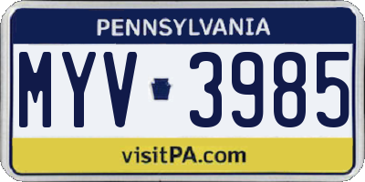 PA license plate MYV3985