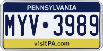 PA license plate MYV3989