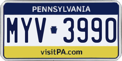 PA license plate MYV3990