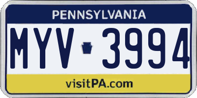 PA license plate MYV3994