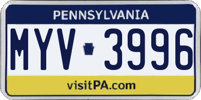 PA license plate MYV3996