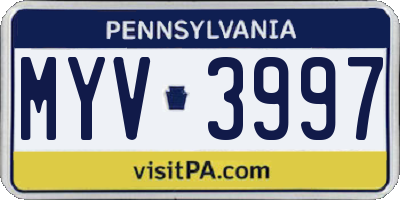 PA license plate MYV3997