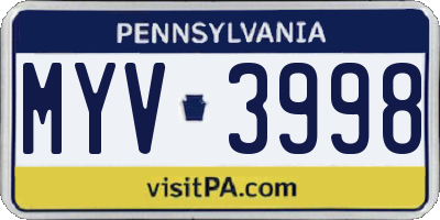PA license plate MYV3998