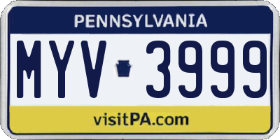 PA license plate MYV3999