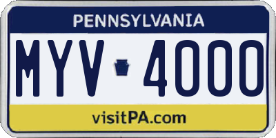 PA license plate MYV4000