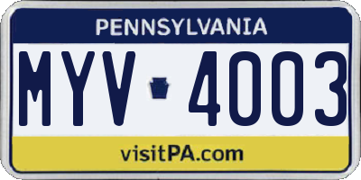 PA license plate MYV4003