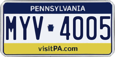 PA license plate MYV4005