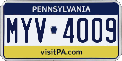 PA license plate MYV4009