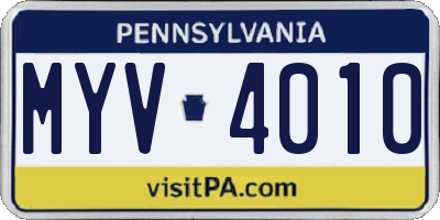PA license plate MYV4010