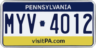 PA license plate MYV4012