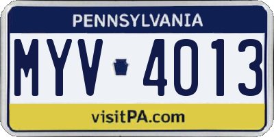 PA license plate MYV4013