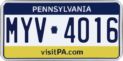 PA license plate MYV4016